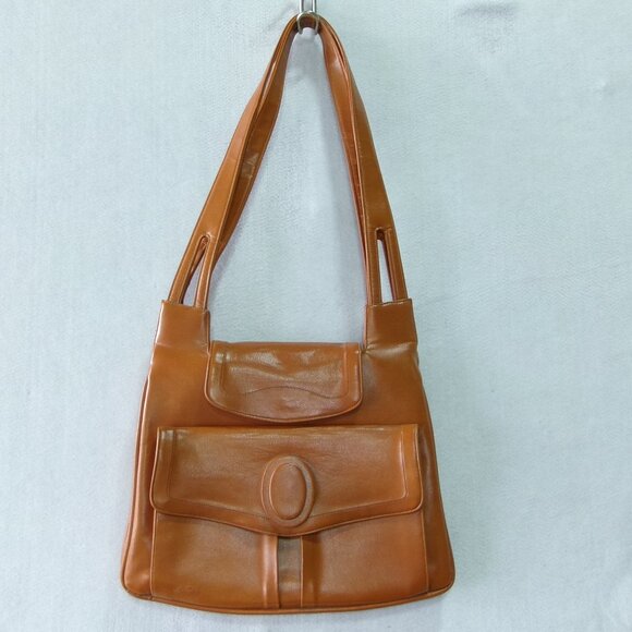 Lou Taylor Handbags - Vintage 1970s Lou Taylor Italy Caramel Brown‎ Shoulder Bag Purse Cosmetic Mirror